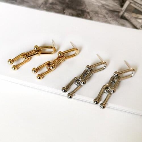 U-Magical Hiphop Gold Silver Color Metal Horseshoe Buckle Dangle Earrings for Women Punk Link Chain Earrings Jewelry Pendientes