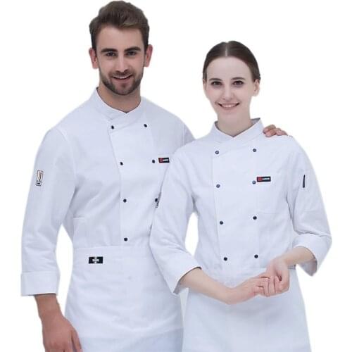 Unisex Long Sleeve Chef Jacket Cook Work Uniforms Restaurant Hotel Kitchen Coat Q1FA