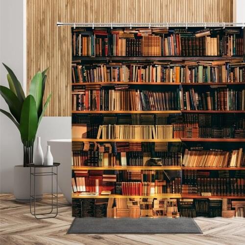 Vintage Library Books Photo Shower Curtain Magic Bookshelf Waterproof Fabric With Hooks Printing Bathroom Curtains Home Decorate