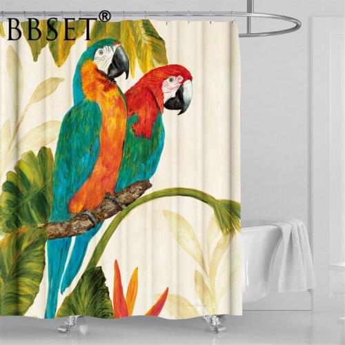 Bird Shower Curtain Two Parrots Perched on A Branch Pattern Waterproof Multi-size Douchegordijn Bathroom Decor with 12 Hooks