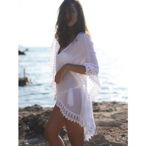 2020 New Style Sexy V-Neck Womens Beach Wear Chiffon Lace Bikini Cover Up Chiffon Sexy Loose Blouse