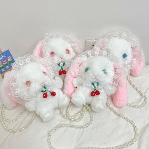 Female Pearl Chain Crossbody Bag Multipurpose Cartoon Rabbit Shaped Single-Shoulder Bag for Adult Women