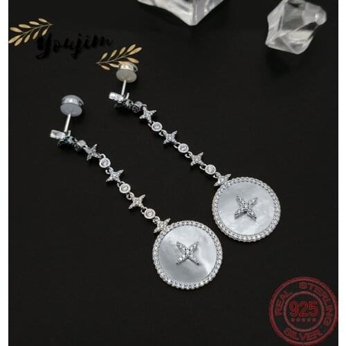 New Luxury 925 Silver Zircon Mother Shell Earrings Women Cute Fashion Monaco Exquisite Jewelry Gift