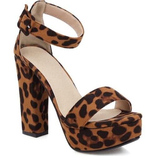 2020 Hot Sales Ankle Strap with Buckle Stiletto High Heels Leopard Block Heels for Women Party Wedding Shoes