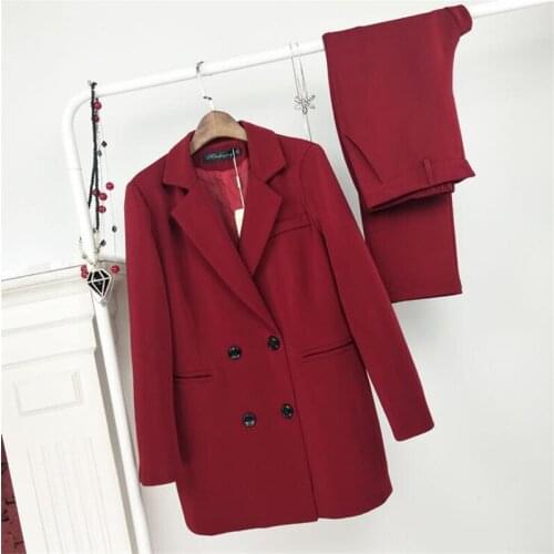 Double Breasted Red Business Pant Suits for Women Plus Size Ladies Pantsuit Blazer+Pants for Work Pantsuit for Wedding Party