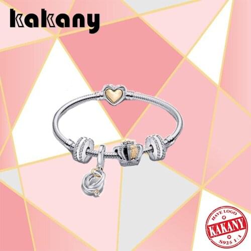 100% S925 Two-tone Wedding Ring, Crown Ornament, Pavé Fixing Clip Bracelet Set, Original Diy Jewelry, Suitable For Women