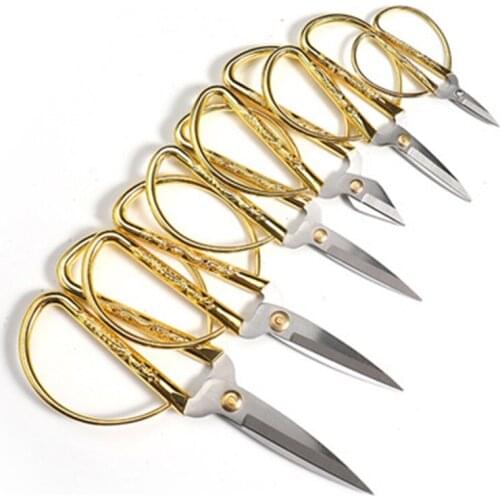 12.6CM Gold Scissors Stainless Steel Vintage High Quality Sharp Strong Shear Fabric Leather Cutter schaar Professional Tailor