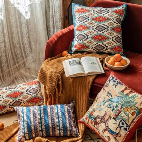 2 PC Cushion Cover 18x18 Indian Vintage Pillowcase Zip Closure Decorative Hippie Bohemian Throw Pillow Case Cover Boho Exotic