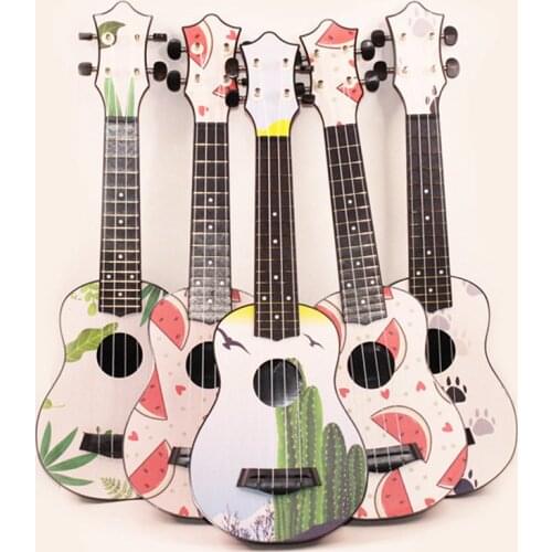 21 Inch Ukulele Basswood Material Creative Cartoon Painted Colorful Pattern 54.5CM Lovely Stringed Instruments for Beginners
