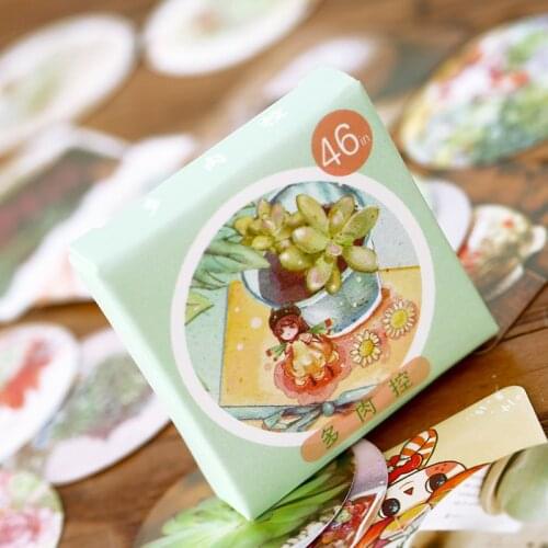 46PCS/box New Cute Succulent Plants Scrapbooking Decorative Lifelog DIY Stationery And Diary Paper Lable Sealing Stickers Crafts