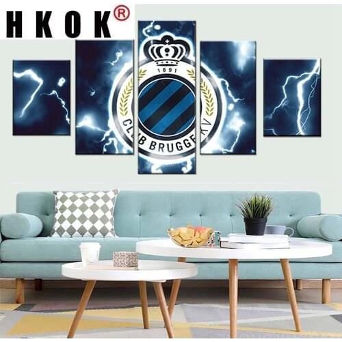 HKOK 5 Panel Modular Wall Paintings Modern Home Wall Art Decor Belgium Club Brugge KV Club Canvas Painting On The Wall Artwork