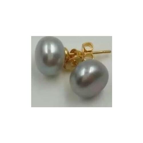AAA+ 9-10 mm genuine natural south sea gray pearl earrings