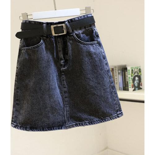 Ailegogo 2021 New Spring Summer Women Blue Denim Skirt Casual Female High Waist A-line Mini Jeans Black Skirts with Belt