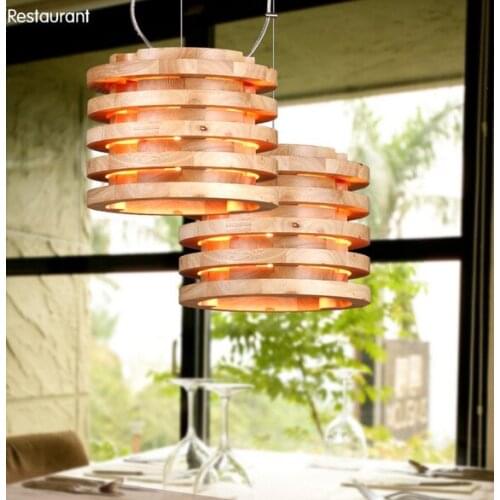 American Loft Style Wood Modern Droplight Edison LED Pendant Light Fixtures For Dining Room Hanging Lamp Decor Indoor Lighting