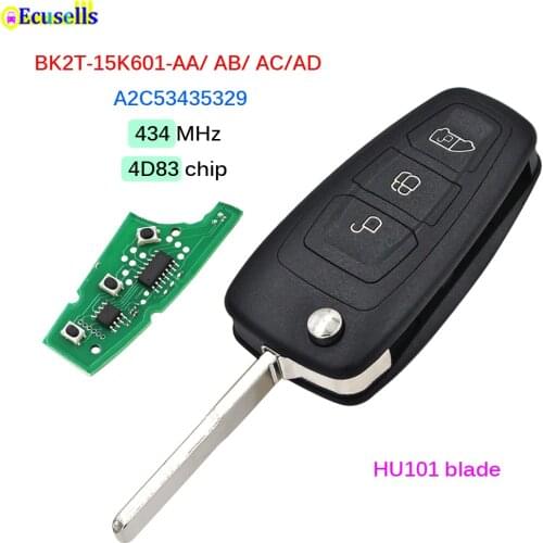 Car Remote Key 434MHz 4D83 Chip 3 Buttons for Ford Transit Custom Transit Connect 2012-2016 BK2T-15K601-AA/AB/AC/AD A2C53435329