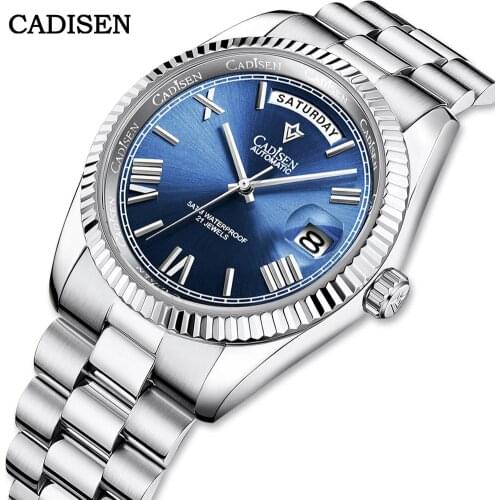CADISEN 2021 New Men Watches Top Brand Mechanical Wristwatch 50m Waterproof Day Date Stainless Steel Watch Man relogio masculino