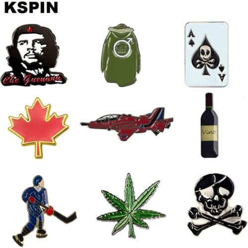 Che Guevara Vino Bottle Skull Road Runner Metal Badges for Clothes Cute Icons Kawaii Pins and Brooches