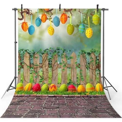 Spring Easter Photography Backdrop for Photo Studio Easter Egg Fence Bokeh Spring Photo Background Brick Customized Backdrops
