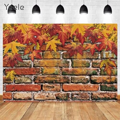 Yeele Autumn Backdrop Photography Brick Wall Golden Maple Leaves Baby Pet Portrait Background Photocall Photo Studio Photozone