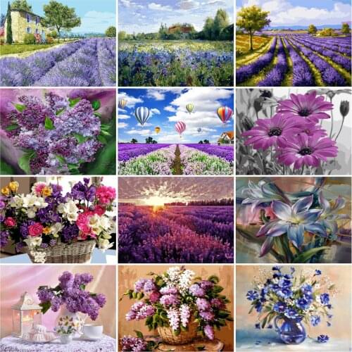 HUACAN Pictures By Numbers Flower DIY Drawing Canvas Hand Painted Oil Painting Lavender Home Decoration