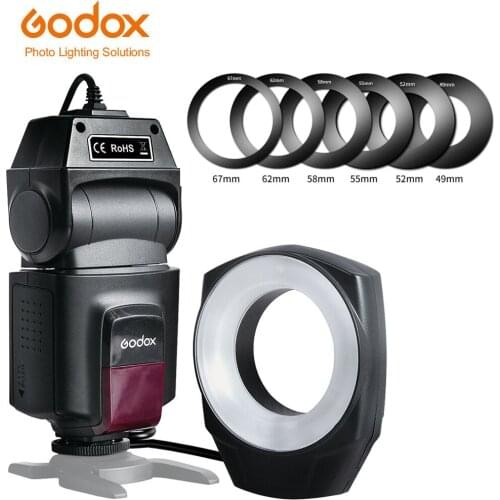 Godox ML-150 Macro Ring Flash Speedlite Guide Number 10 with 6 Lens Adapter Rings for Canon Nikon Pentax Olympus Sony cameras