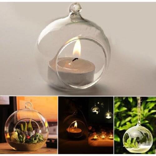 Creative Romantic Warm And Sweet Wedding Dinner Party Hanging Decor Round Crystal Candlestick Glass Home Decor Candle Holders