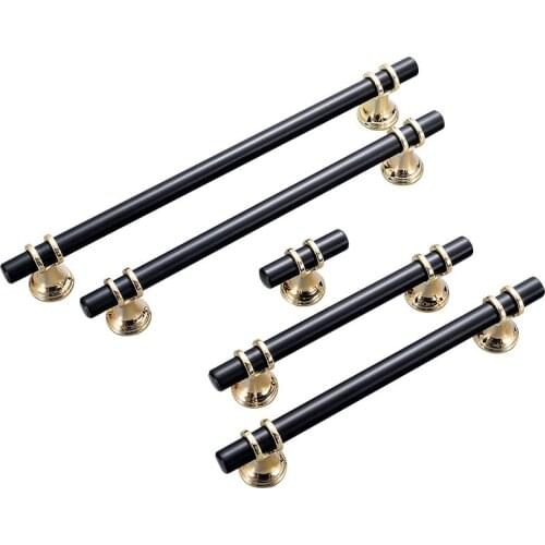 Zinc Alloy Black Gold Door Handles Pulls Furniture Handle Fashion Kitchen Cabinet Handles Solid Drawer Knobs Door Hardware