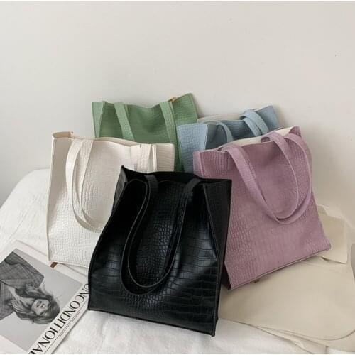 Fashion Alligator Pattern Womens Shoulder Bags Casual Big Capacity Shopping Handbag Portable Solid Color Daily Travel Tote Bag