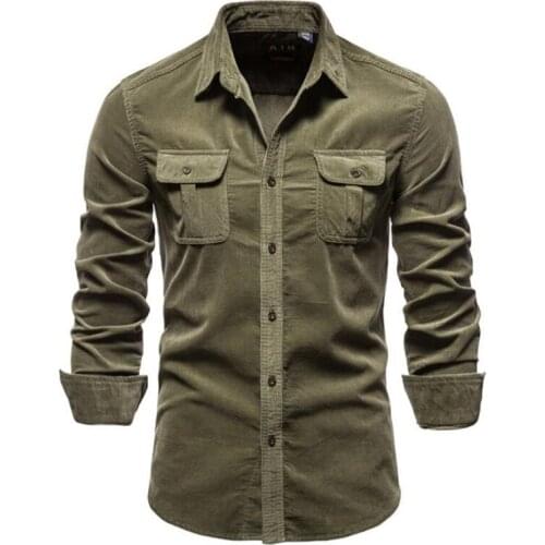 Men Casual Shirts 100% Cotton Long Sleeve Military Clothing High Quality Solid Fashion Turn-down Collar Shirt Spring Autumn Tops