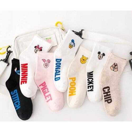 New Fashion Women Short Socks Cotton Cartoon Socks Harajuku Mickey Minnie Mouse Donald Daisy Duck Stitch Winnie Cute Girls Socks