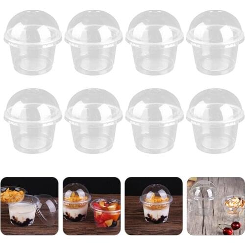 50pcs 250ml Disposable Dessert Cups Clear Salad Cups Dessert Cups With Cover For Weddings Baby Showers Birthdays BBQs