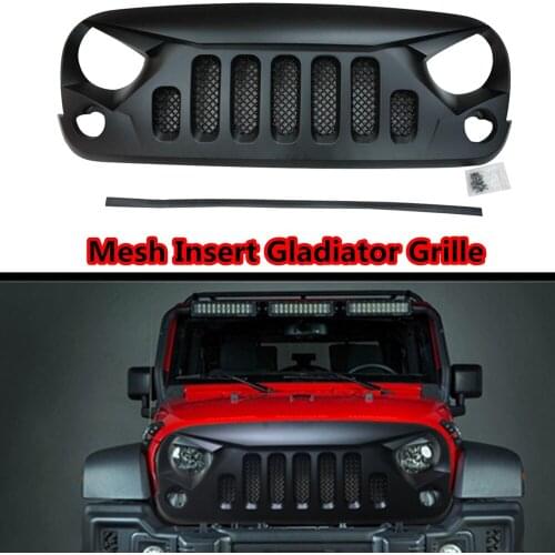 Front Matte Black Gladiator Grille with Mesh Insert For Jeep Wrangler Rubicon Sahara Sport JK JKU 2007-2017