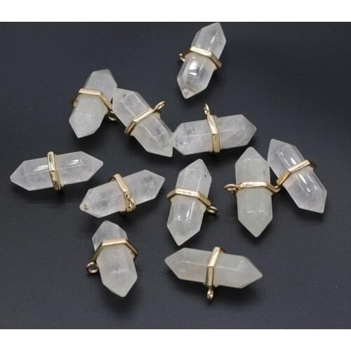 Natural semi-precious stones bai jing pendant six prism two pointed pendant for jewelry making DIY necklace bracelet accessories