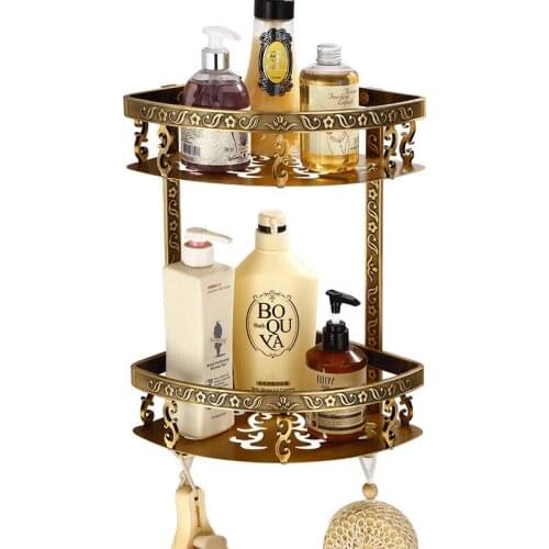 Bathroom Shelf Aluminum Bath Shower Rack Antique Carved Bath Shower Shelf Bath Holder Bolt Inserting Corner Shelf bath hardware