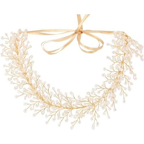 Delicate Gold Floral Leaf Headpiece Bridal Hair Crown Vine Crystal Wedding Headbands Crown Tiara Women Party Hair Jewelry