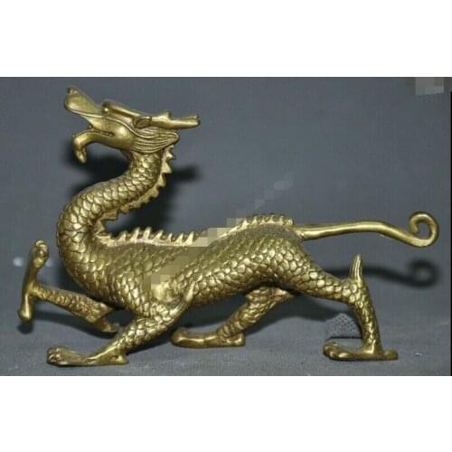Collect china brass lucky Chinese zodiac auspicious animal dragon statue