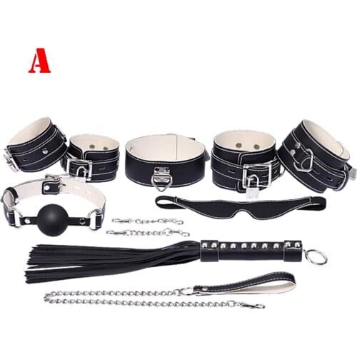 Sexy 7 Pcs/Set Kit Fetish Sex Bondage ,Sex Toys for Couples .Set Handcuff Footcuff Whip Rope Blindfold for Couples