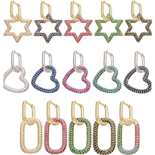 HECHENG 1PC Earrings wholesale geometry colorful zircon Stud earrings clip CZ gold color for women gift jewelry VE153