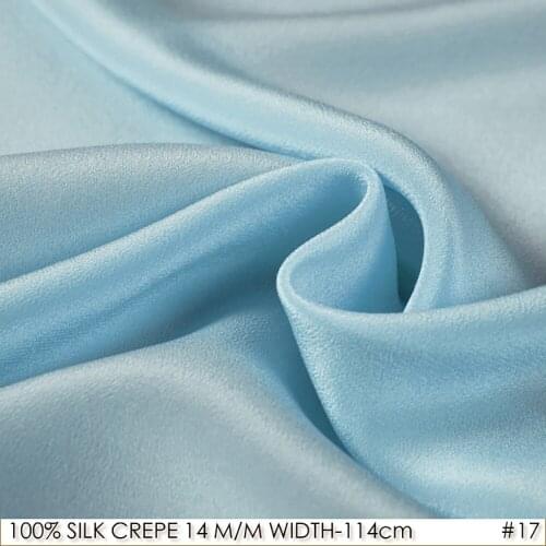 SILK CREPE DE CHINE14mm Width45"-114cm100%Pure Silk Blue Fabic Sewing Meter 2016 New Color Trend 5Meters/Lot Light Blue NO17