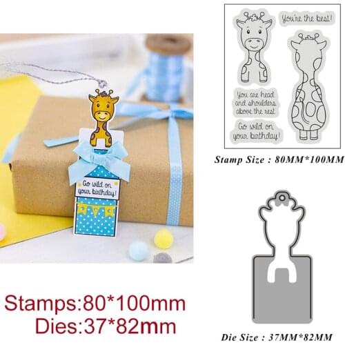 Giraffe Front and Back Tag Stamp and Metal Cutting Dies DIY Scrapbooking for Photo Album Decorative Clear Stamps