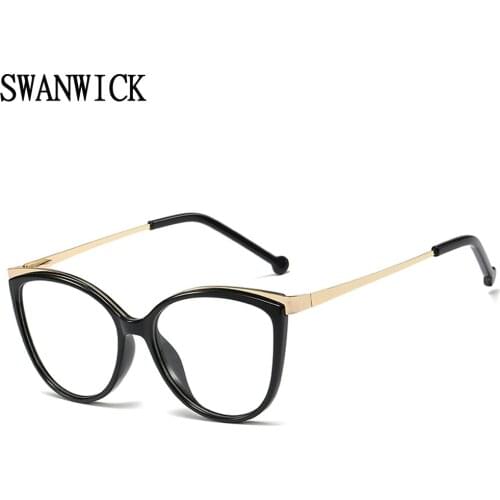 Swanwick retro cat eye glasses frame half metal anti blue light glasses TR90 optical eyeglasses for women black blue party gift