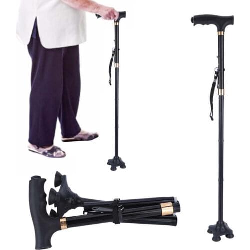 Walking Canes Adjustable Folding Cane Aluminium Alloy Anti-slip Walking Stick with Lamp for Old Man Walking Stick