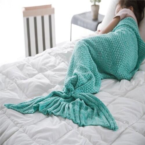 Handmade Knitted Mermaid Tail Blankets Kids Adult Baby crocheted bag soft Blanket Children Bedding Sleeping Wrap throw blanket