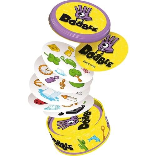 Dobble Spot It Game Toy Iron Box 55 Cards Sport Fun Family Animals Jr Hip Kids Board Game Gift Holiday Party Camping Alphabet123