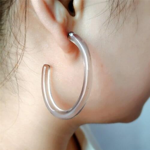 VIVILADY Trendy Oval Shape Transparent Acrylic Hoop Earrings Women Jelly Color Brincos Statement Boho Bridal Jewelry Party Gift