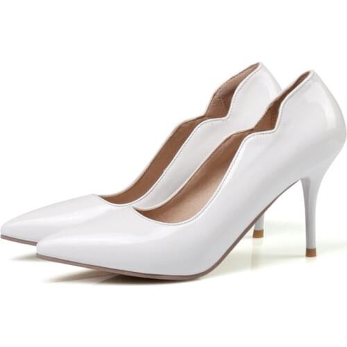 Ochanmeb Big Plus Oversize 47 48 Women High Heels Shoes Shiny Patent Leather Black Red Pink Yellow Nude White Office Pumps Lady