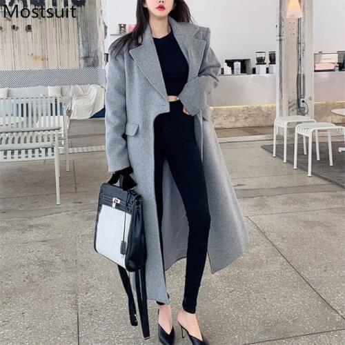 Stylish Warm Thick One-button Long Wool Coat Women 2020 Winter Korean Vintage Female Ladies Wool & Blend Overcoat Outcoat Tops