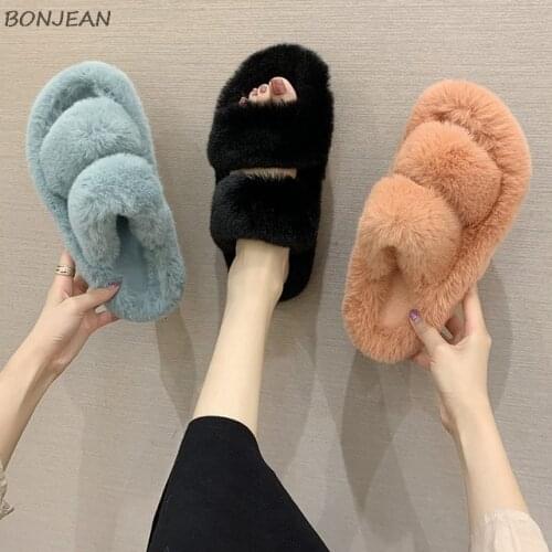 Winter New Women Candy Color Warm Slippers Female Home Flats Flip Flops Indoor Slip On Shoes Warm Comfortable Faux Fur Slippers