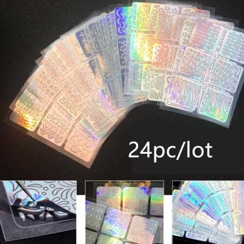 24 Sheets Shiny Nail Sticker Nail Art Hollow Laser Sticker Stencil Gel Polish Nail Vinyl Tip Transfer Template Nail Decals Kit