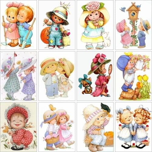 HUACAN Diamond Painting Full Drill Child Cartoon 5d Diy Diamond Embroidery Mosaic Girl Boy Portrait Home Decor